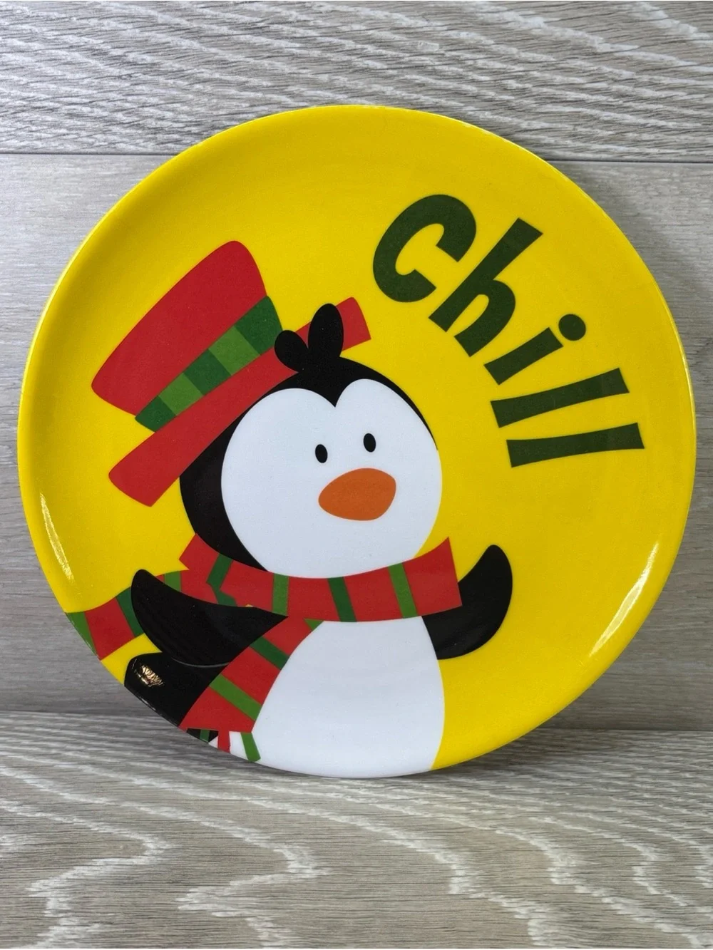 Set Of 4 Kids Holiday-Themed Melamine Plate Santa Snowman Reindeer Penguin 8”